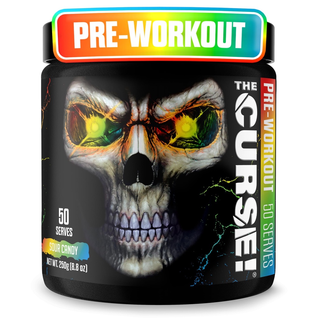 JNX SPORTS The Curse! Erkekler ve Kadınlar için Toz Pre Workout Toz, Caffeine, Beta-Alanine, Kretine, L-Citrulline, 50 Hizmet, Sour Candy Flavor – Boost Energy, Strength & Focus