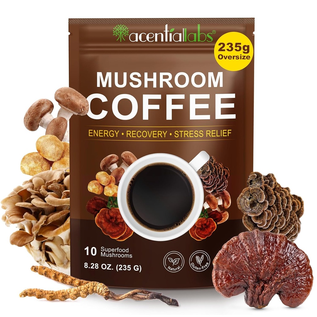 Mushroom Coffee (235g Supersize), 10 Superfood Μανιτάρια Blend για την ενέργεια, την ανάκτηση και την εστίαση, Βιολογικό Instant Coffee Powder με Mane, Reishi, Chaga, Cordyceps, 8.28 OZ