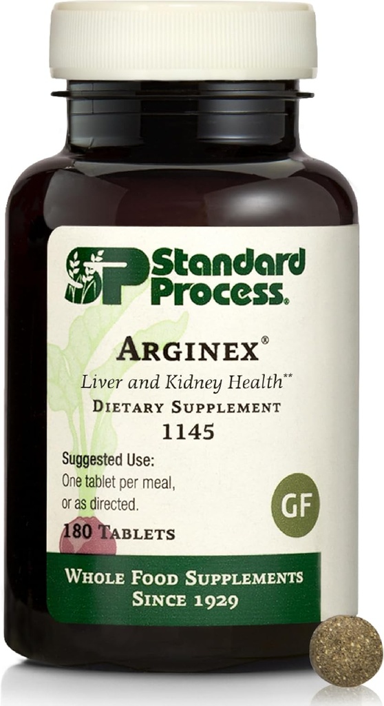 Standard Process Inc. Arginex - Ολόκληρη Φόρμουλα Τροφίμων για όργανα καθαρισμού του σώματος - Ηπατική Υποστήριξη και Συμπλήρωμα Υγείας Νεφρού με Βιταμίνη Α, Άλευρο Βρώμης, Buckwheat και Ασκορβικό Οξύ - 180 Δισκία