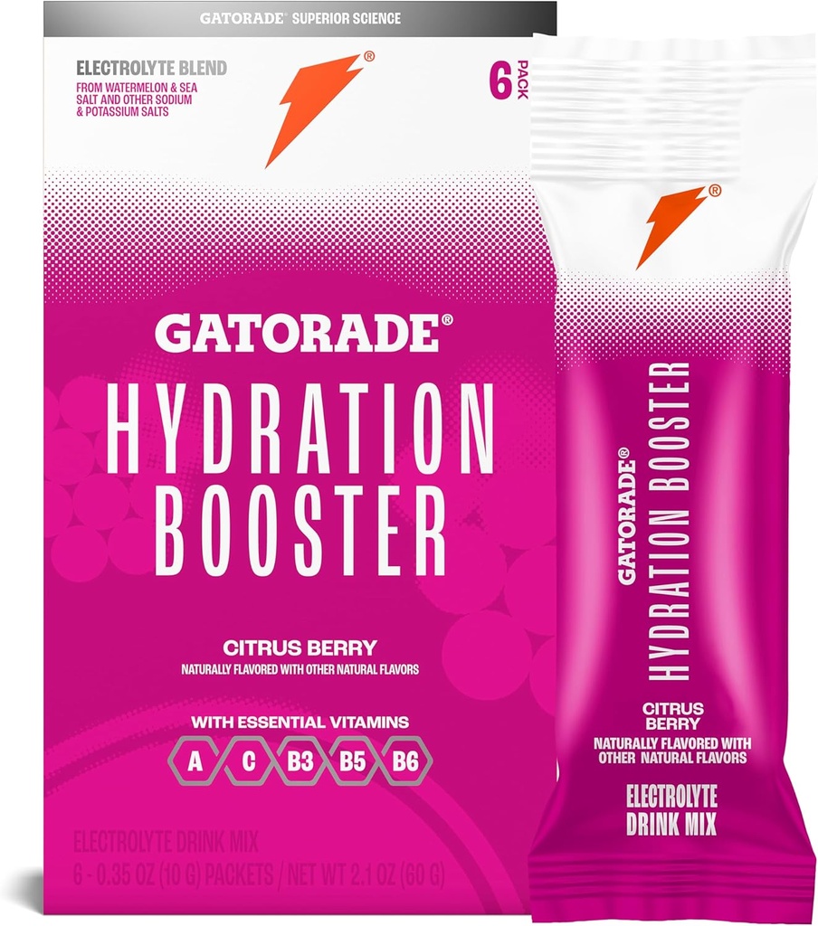 Gatorade Ενυδάτωση Ενυδάτωση Ηλεκτρολυτών Ποτό Mix Powder Packets, Citrus Berry, Advanced Electrolyte Blend, Χωρίς Προστιθέμενα Χρώματα, Χωρίς Τεχνητά γλυκαντικά, Ουσιώδεις Βιταμίνες A, C, B3, B5, B6, Κάνει 20 Fl Oz, (6 Pack)