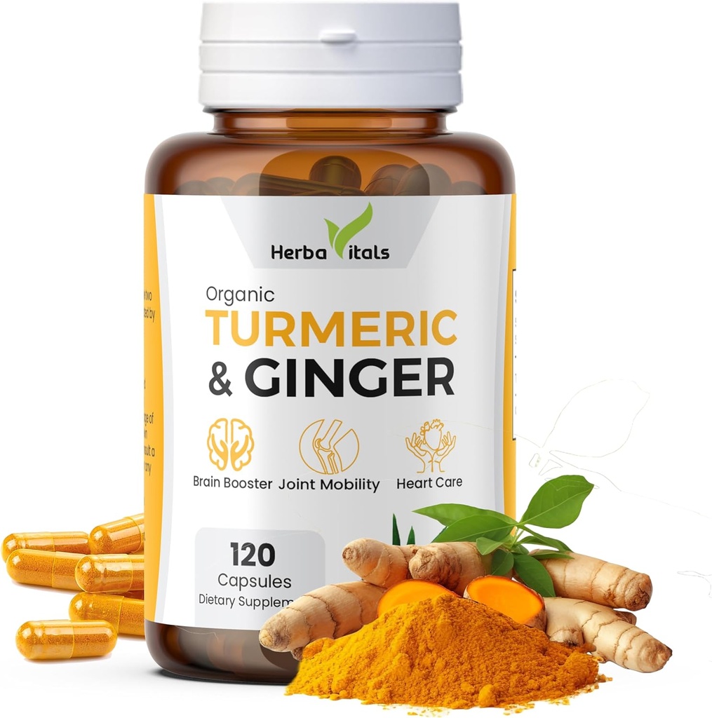 Turmeric ve Ginger Capsules / Turmeric Curcumin with Ginger(120 Capsules) 500 mg|En iyi Turmeric with Ginger Supplement|3rd Parti Lab Tested