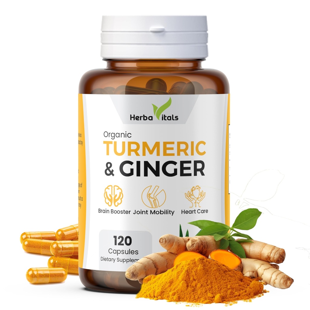 Turmeric ve Ginger Capsules / Turmeric Curcumin with Ginger(120 Capsules) 500 mg|En iyi Turmeric with Ginger Supplement|3rd Parti Lab Tested