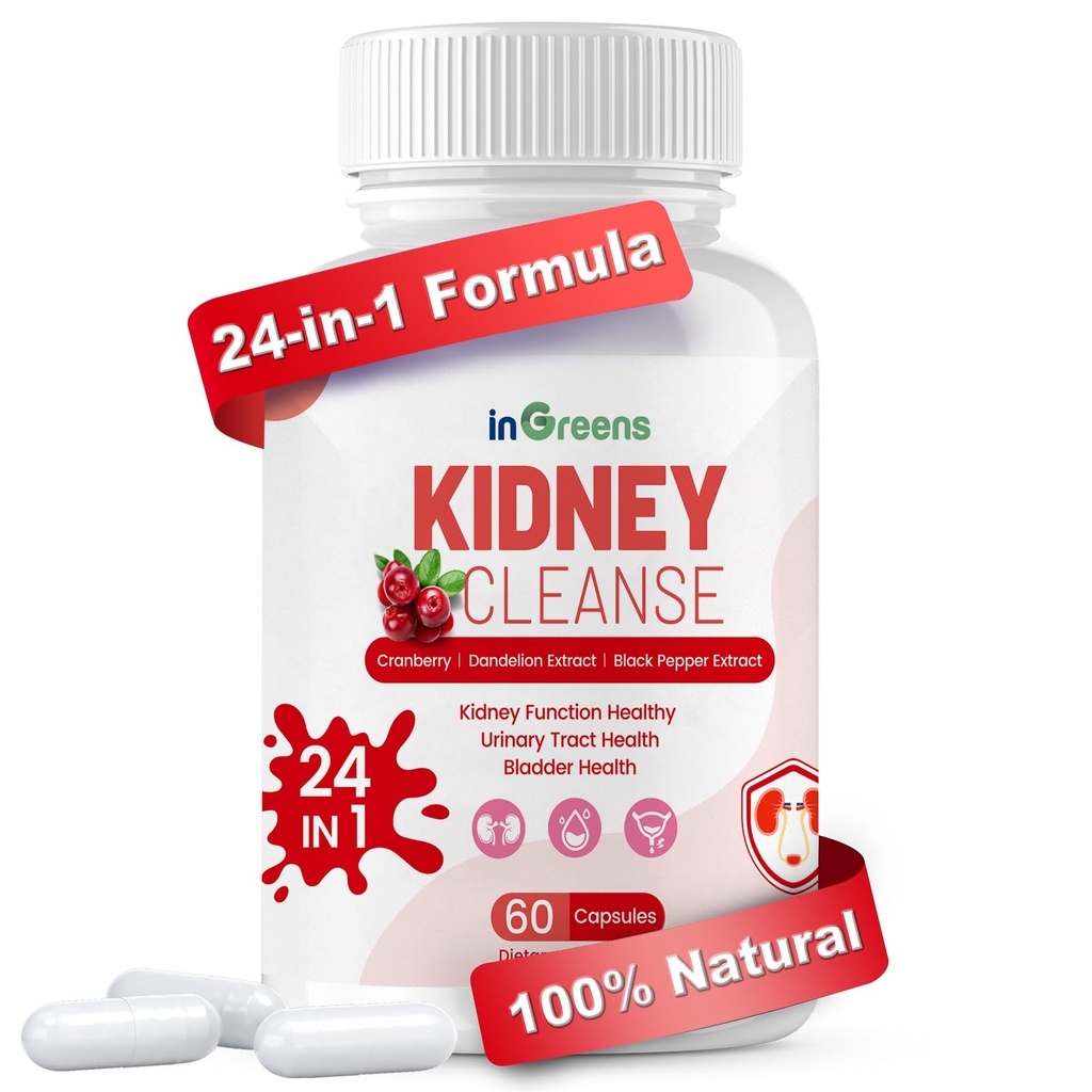Gelişmiş Kidney Cleanse Detox & Tamir - 24in-1 Kidney & Urinary Tract Health - Non-GMO, ABD'de Yapılan 60 Capsules
