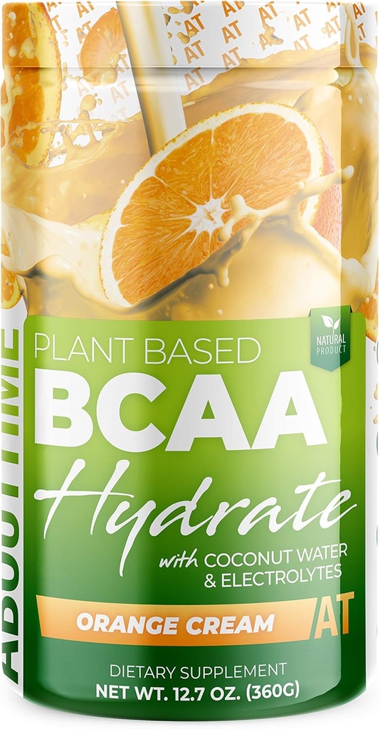 About Time BCAA Hydration Toz Orange Cream, with L-Glutamine & Electrolytes, Non-GMO, Gluten Free, Monk Fruit, Coconut Water, 20 Hizmetler