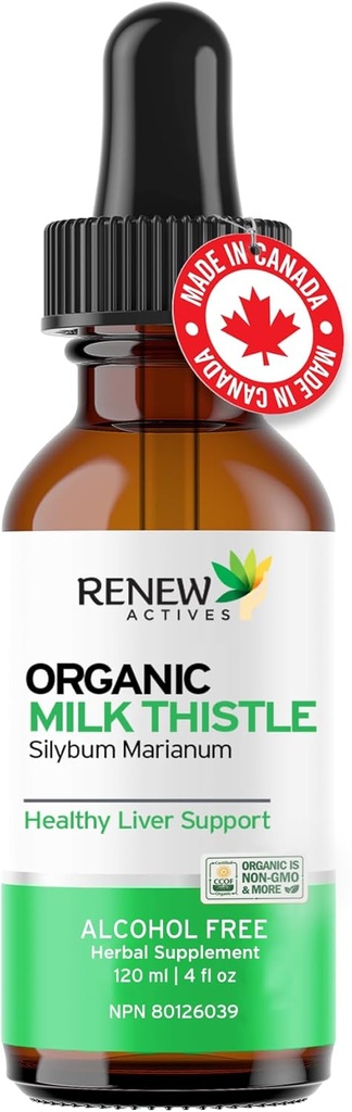 Renew Actives Milk Thittle Liquid Extract 110MG ανά 2ML – Σταγόνες στήριξης του ήπατος για Βέλτιστη Υγεία – Χωρίς αλκοόλ, Μη ΓΤΟ, Vegan – Υποστηρίζει τη λειτουργία του ήπατος & Πειθιστική Υγεία – Made in Canada – 4 fl oz