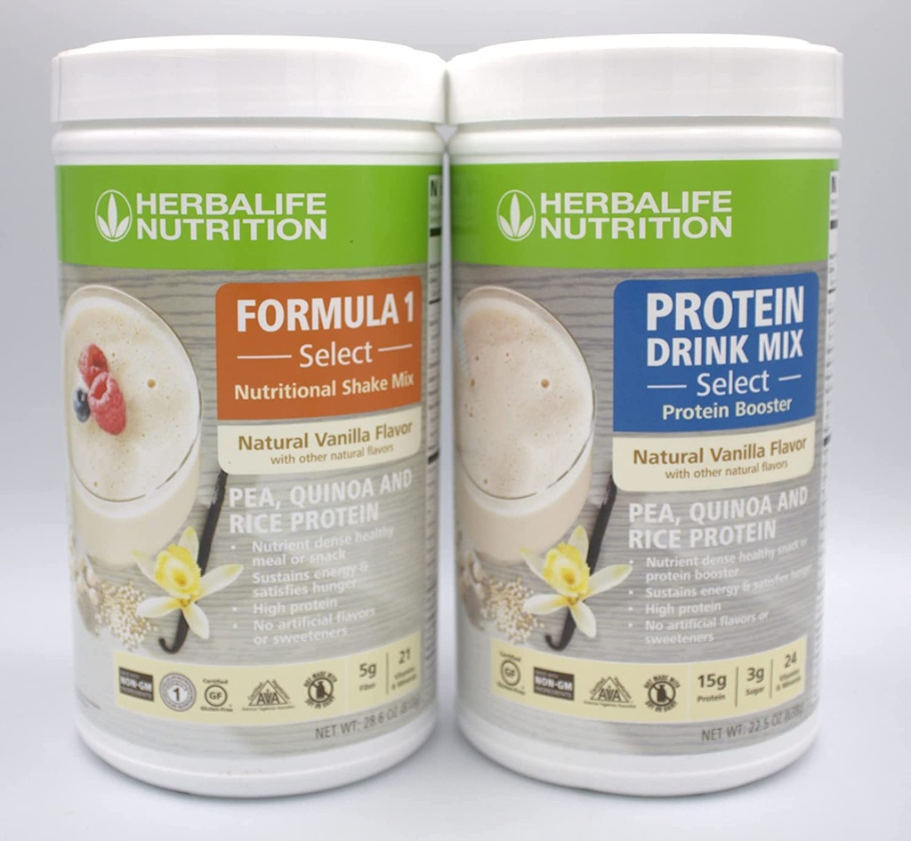 Herbalife DUO: Formula1 Select (Doğal Vanilla Flavor 810g) ve Protein İçecek Mix 638g), Nutrient Dense Sağlıklı Meal veya Snack, Yapay Tatlıcılar, Gluten-Free Pack 2