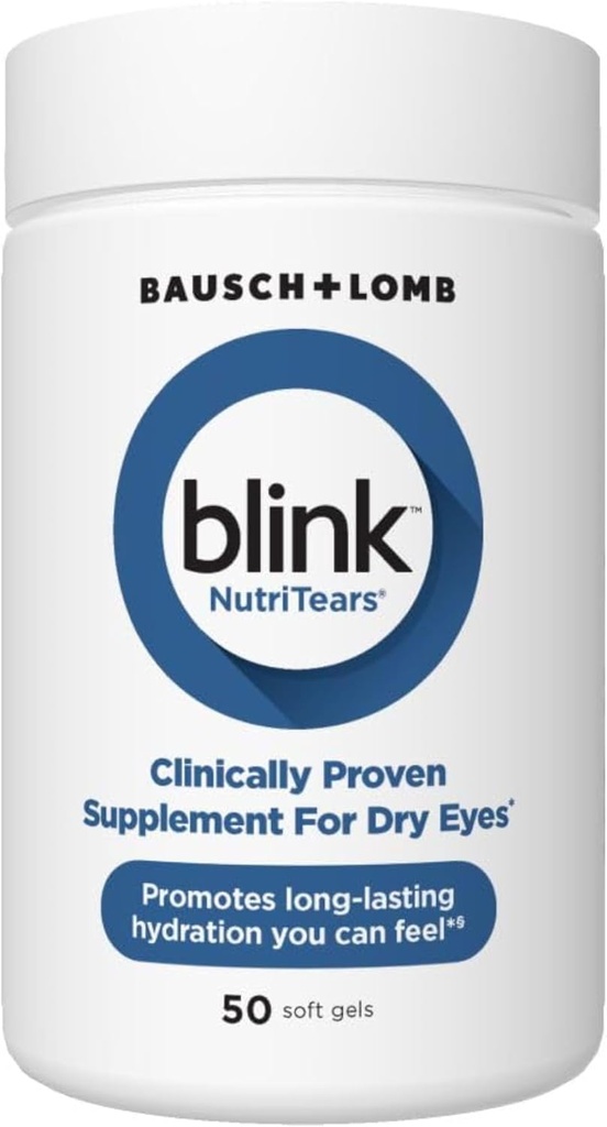BLINK NutriTears Klinik Olarak Kuru Gözler için Proven Supplement, Eye Care with Lutein & Zeaxanthin and Vitamin D to Hydrate Eyes from In Long-Lasting Relief, 50 Softgels