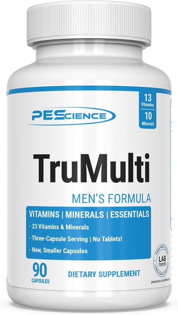 PE Science Tru, Erkekler için Çok Çokvitamin, Premium Vitamin C, D, çinko, Kromium Picolinate Supplement for Immune Support, Chelated Minerals, 90 Easy to Swallow Capsules