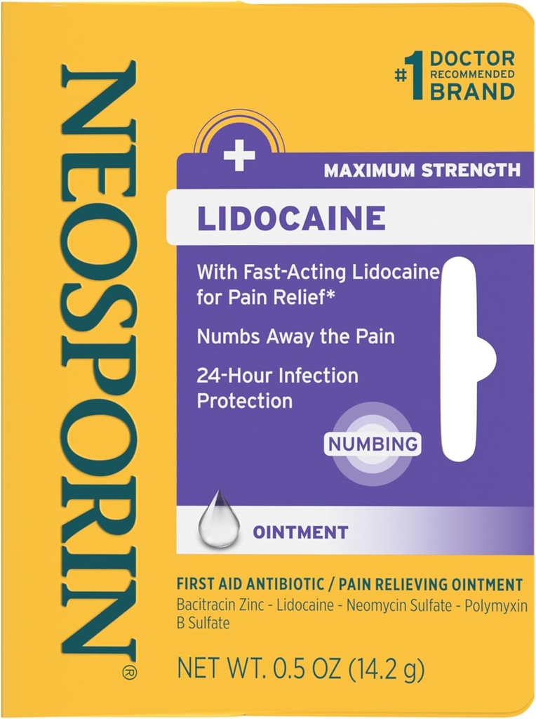 Neosporin + Lidoka First Aid Antibiyotik Ointment, maksimum Kuvvet & Hızlı- Konuyla En İyi Ağrı Reliever, 24 Saat Enfeksiyonu Bu Numbs Away The Pain, Bacitracin çinko, 0,5 ozment, maksimum