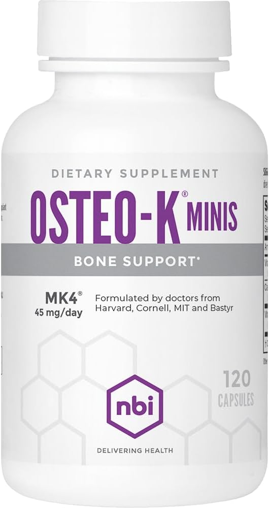 NBI Osteo-K Bone Support - Mini | Vitamin D & K Kompleksi ile Litrate Supplement | 45 mg Vitamin K2 (MK4) Güçlü Bone Health & Function için | 120ct Veggie Capsules
