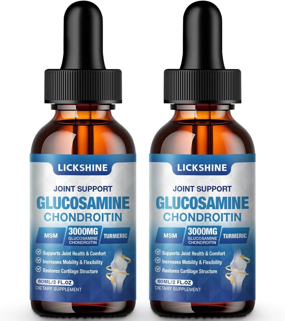 2 Pack Glucosamine Chondroitin MSM Liquid Drops - Quercetin Boswelia, Bromelain, Hyaluronic Asit, Antioksi Immune Support (4 Fl oz)