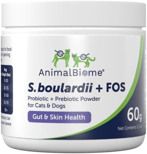 AnimalBiome Pet Probiotics - S. boulardii + FOS Probiotic και Prebiotic σκόνη για σκύλους και γάτες 60g