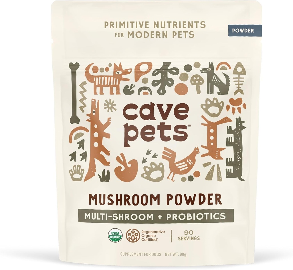 Cave Pets, Super Mix Toz, Dog Probiyotik Supplement for Immunity and Digestive Health Support, Multi-Shroom & Probiyotiks, 90 Servisler