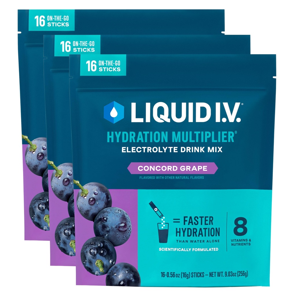 Sıvı I.V.® Hydration Multiplier - Concord Grape | Elektrolyte Toz İçecek Mix | 3 Pack (48 Hizmet)