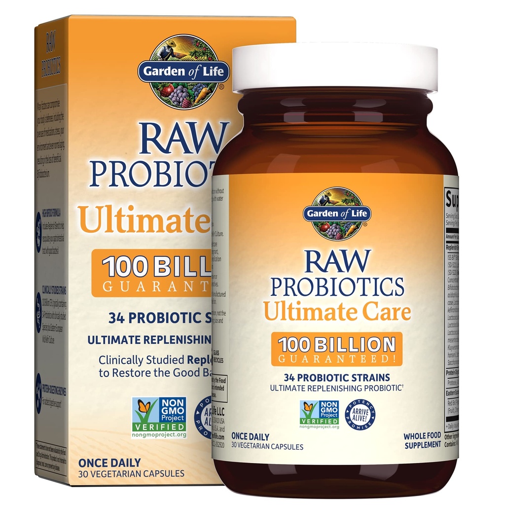 Garden of Life Raw Probiotics Ultimate Care - 100 Billion CFU - Dietary Supplement for Gut Health Support - For Women & Men - 30 Vegetarian Capsules