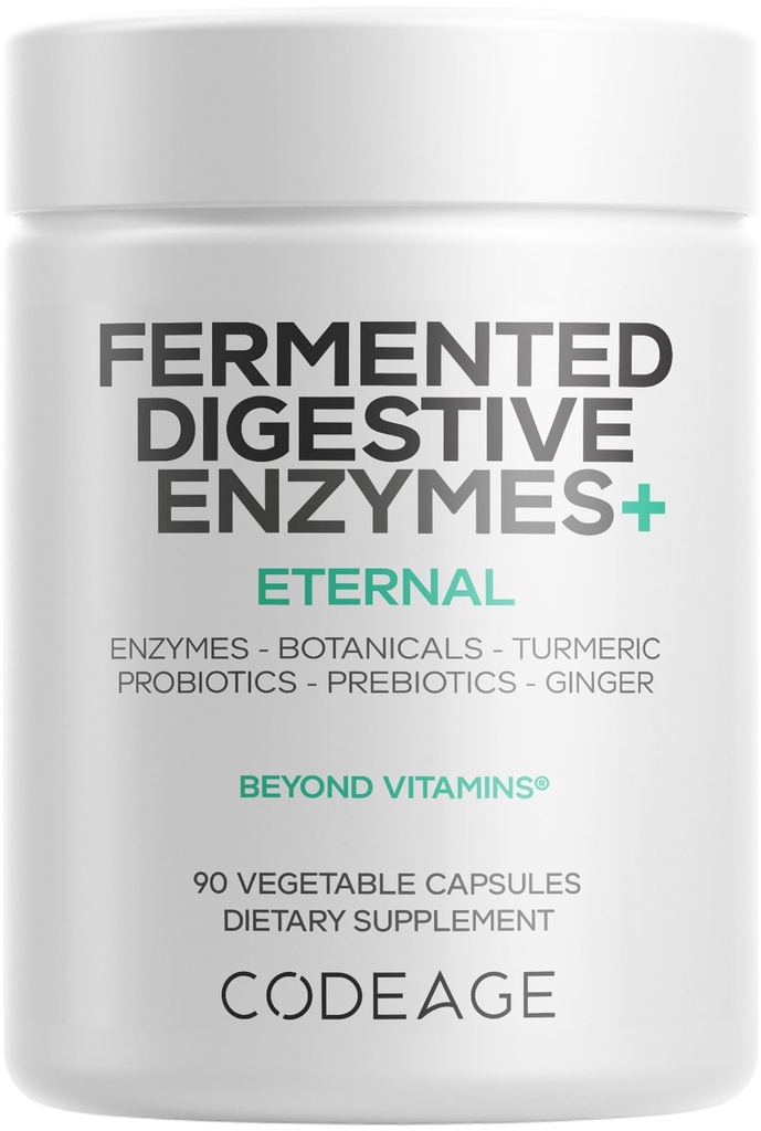 Kodaj Fermented Digestive Enzymes Supplement 3Month Supply - 14 Digestive Enzymes, Probiyotikler, Prebiyotikler, Fermented Botanicals, Plant-Based Multi Pancreatic Enzymes - 1 Capsule a Day - 90 Capsules