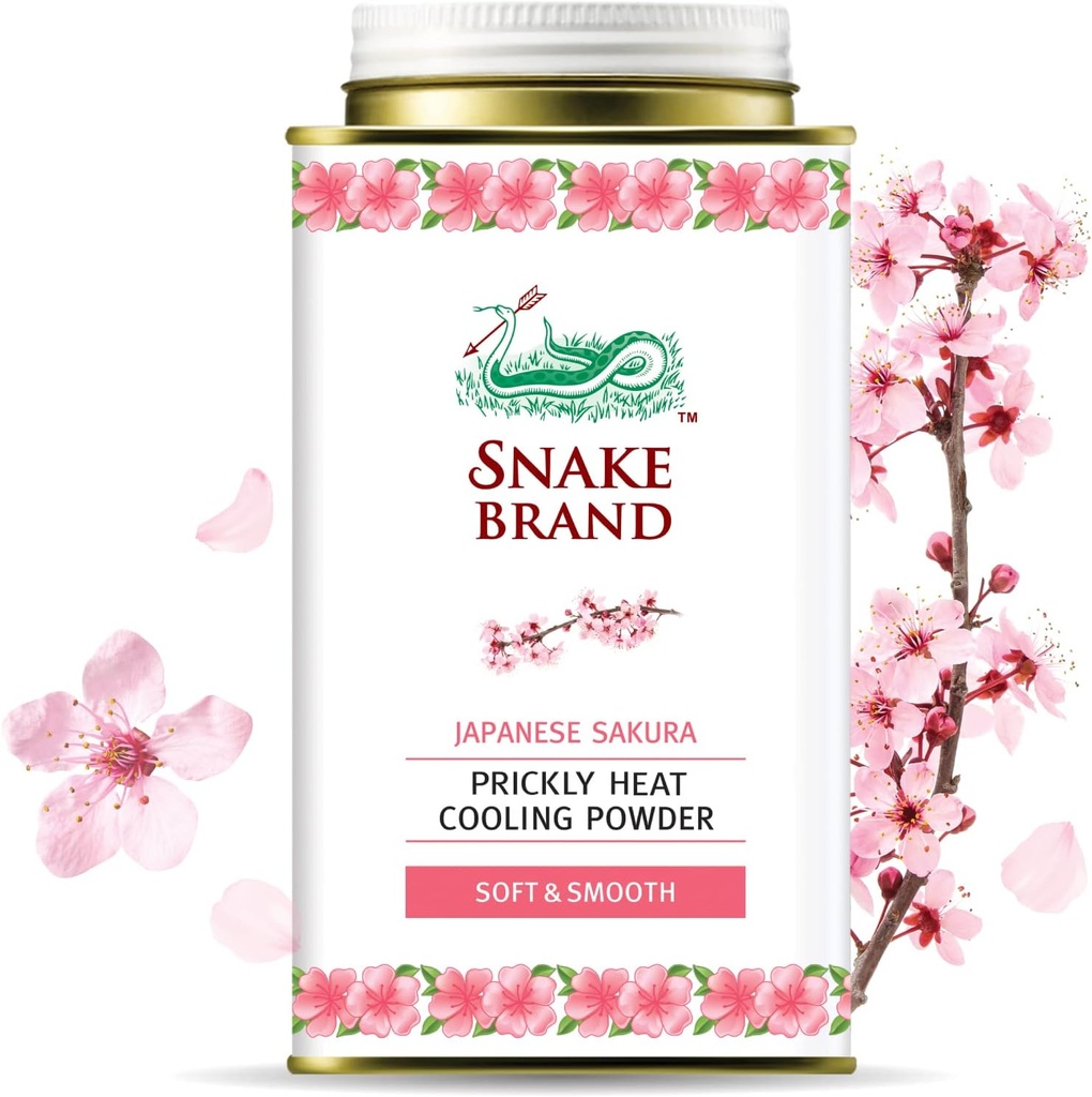 Snake Brand Prickly Heat Cooling Powder για Καθημερινή Χρήση - Anti-Chafing, Heat Rash Relief, Soft Sakura Scent (4,9 Oz / 140g)
