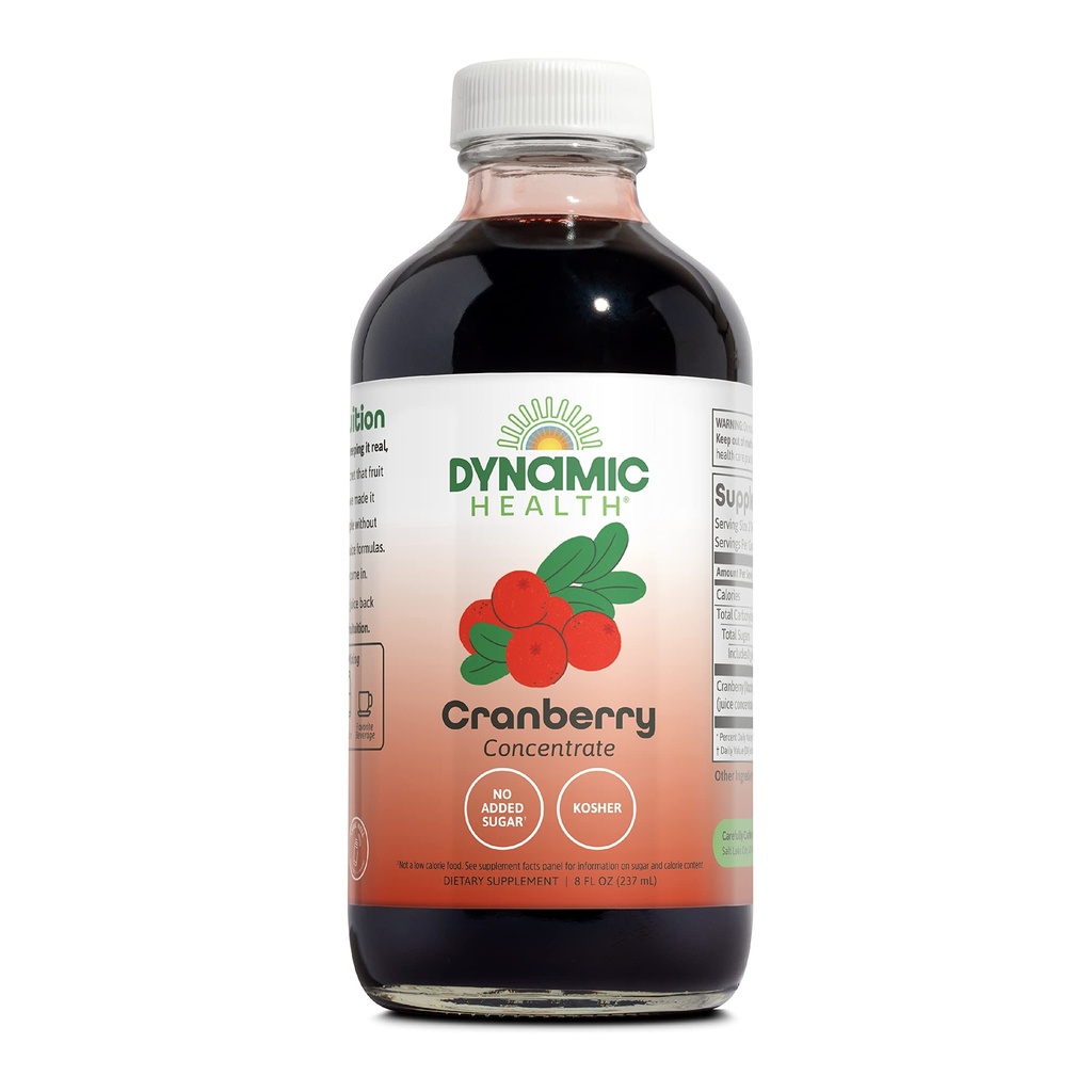 Dynamic Health Pure Cranberry Juice συμπυκνωμένο, χωρίς γλυκαντικά, Φυσική Αντιοξειδωτική Υποστήριξη, Χωρίς Προστιθέμενη Ζάχαρη, 8 FL oz