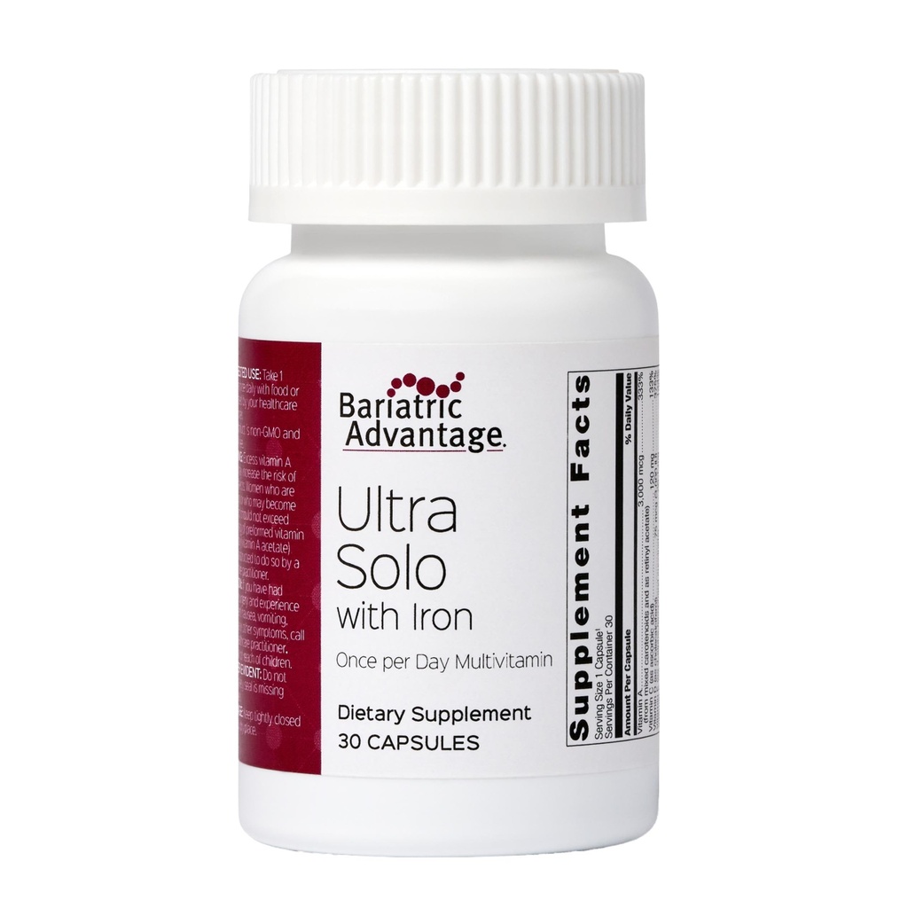 Bariatrik Avantajı Demir ile Ultra Solo - Bir Zamanlı Günlük Multivitamin - Bariatrik Hastalar için - Thiamin, A & More - Gluten Free - 30 Capsules