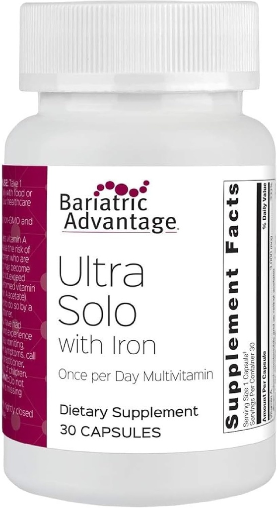 Bariatrik Avantajı Demir ile Ultra Solo - Bir Zamanlı Günlük Multivitamin - Bariatrik Hastalar için - Thiamin, A & More - Gluten Free - 30 Capsules