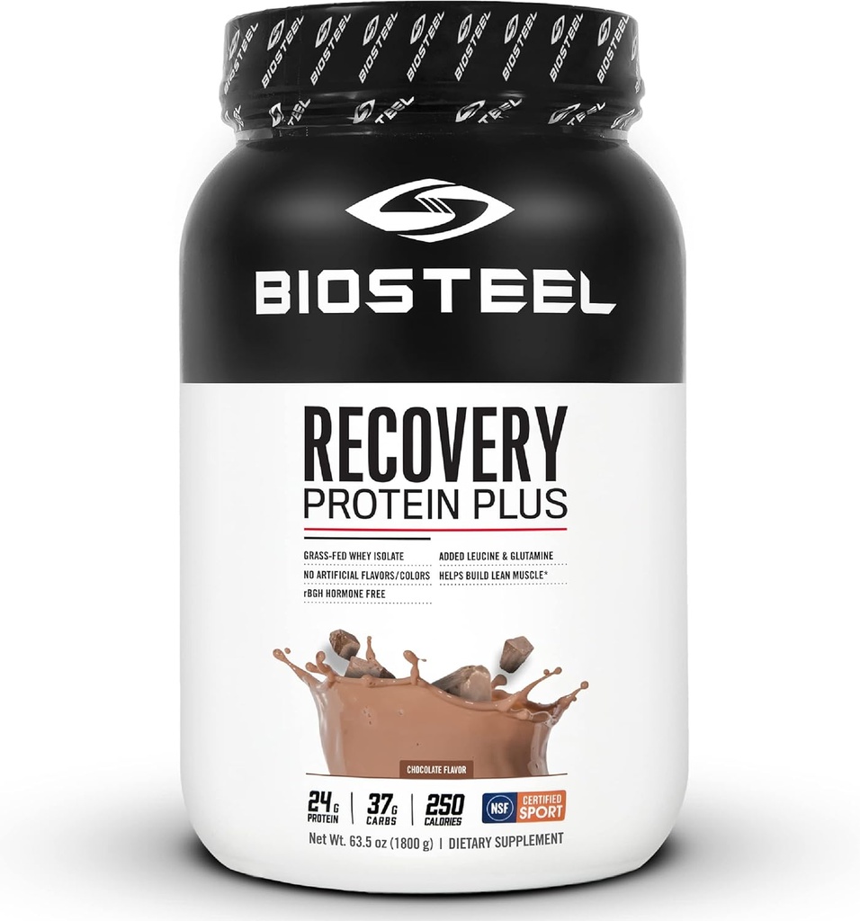 BIOSTEEL Recovery Protein Plus Powder Supplement, Grass-Fed and Non-GMO Formula, Chocolate, 27 Servings