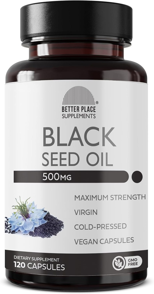 Black Seed Oil Capsules | (Non-GMO & Vegan) Cold-Pressed Nigella Sativa Pure Black Cumin Tohum Yağı | Super Antioxy for Digestion, Commons, Hair & Skin | 500 mg per Capsule