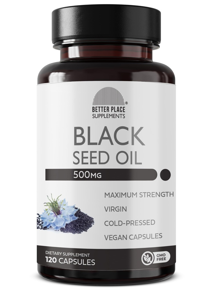 Black Seed Oil Capsules | (Non-GMO & Vegan) Cold-Pressed Nigella Sativa Pure Black Cumin Tohum Yağı | Super Antioxy for Digestion, Commons, Hair & Skin | 500 mg per Capsule