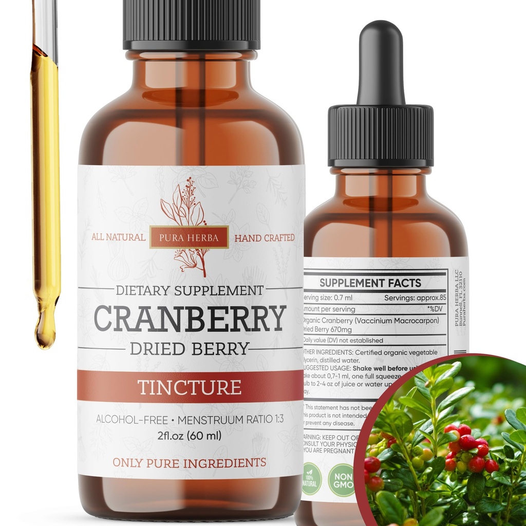 Cranberry Tincture - Organik Cranberry Extract Liquid, Alkol - Free Herbal Supplement - ABD'de Made in USA