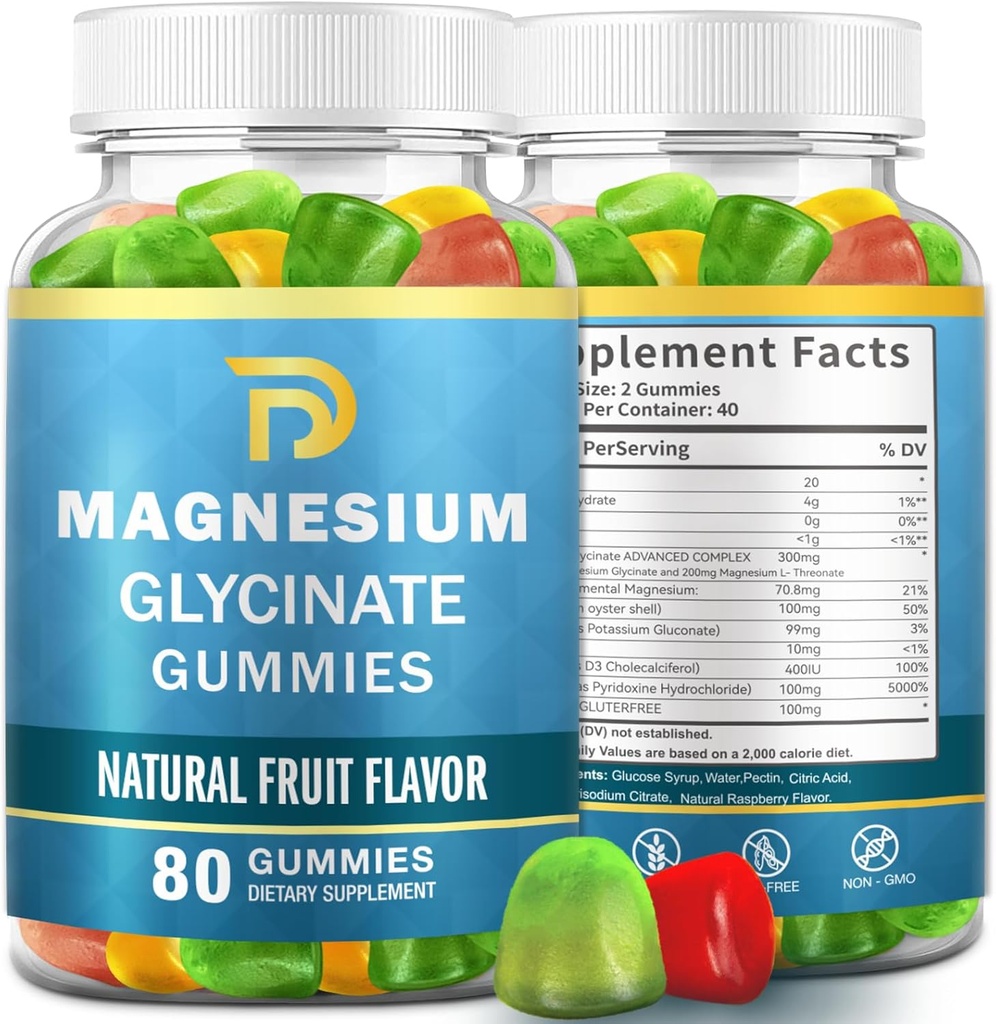 (2 συσκευασίες) Γλυκινικό μαγνήσιο Glycinate Gummies για ενήλικες & παιδιά, Μαγνήσιο Μη μασώμενα 400mg,