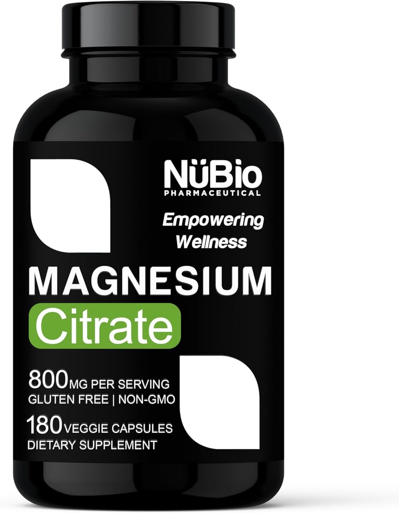 USA Made Vegan Magnesium Citrate 400mg Κάψουλες (Citrato de Magnesio) Μη GMO & Gluten-free, συμπλήρωμα μαγνησίου για τη βοήθεια ύπνου, τον εγκέφαλο, την υγεία της καρδιάς, τη δύναμη των οστών, το μεταβολισμό και το άγχος από NüBio