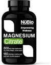 USA Made Vegan Magnezyum Citrate 400 mg Capsules (Citrato de Magnesio) Non-GMO & Gluten-Free, Magnezyum Supplement for Sleep Aid, Brain, Heart Health, Bone Strength, Metabolism and Stress by NüBio