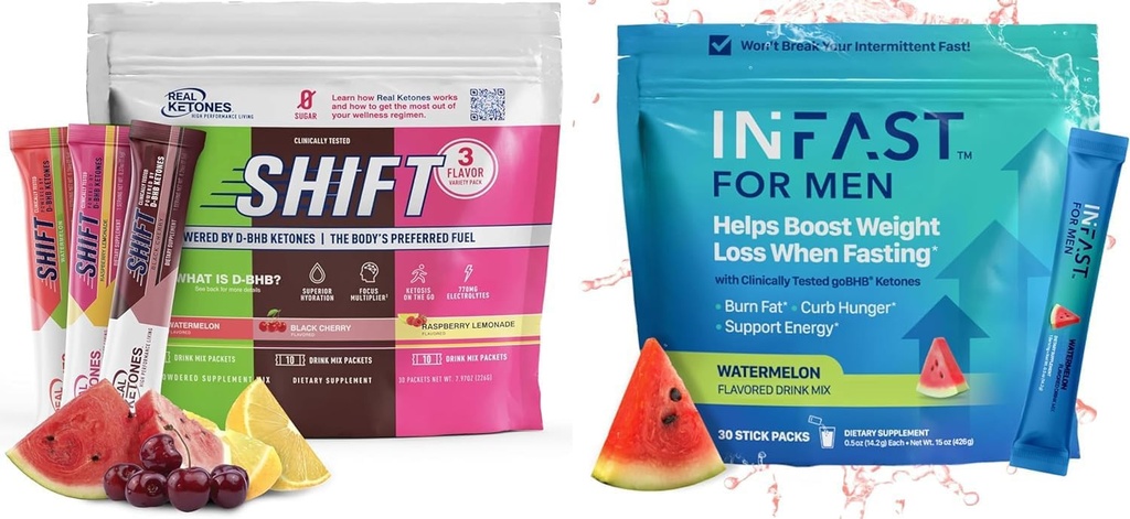 Real Ketones Intermittent Fasting Drink Mix Sche for Kilo Kaybı Desteği Shift Electrolytes Diversity Pack & Intermittent Fasting Electrolytes for Men with BHB Exojen Chemnes (30 Count each)