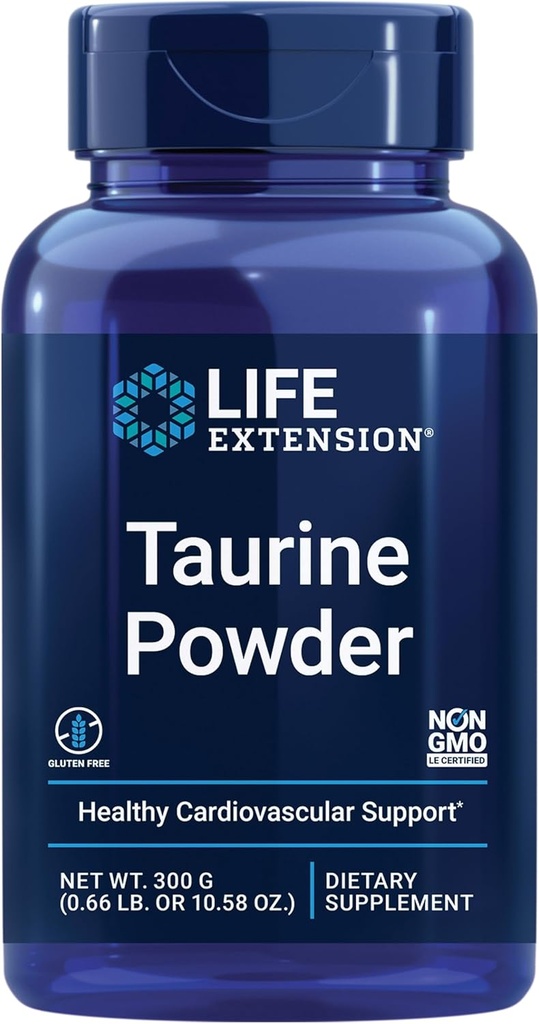 Life Extension Taurine Powder – Healthy Cardiovascular Support, Promotes Brain Health, Healthy Aging, and Muscle and Exercise Recovery – Gluten-Free, Non-GMO, Vegetarian – 300 Grams