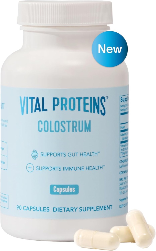 Vital Proteins Bovine Colostrum Supplement 90 Capsules for Gut Health, Immune Support with 40% IgG Premium Bovine Colostrum Superfood, Unflavored, 30 Servings