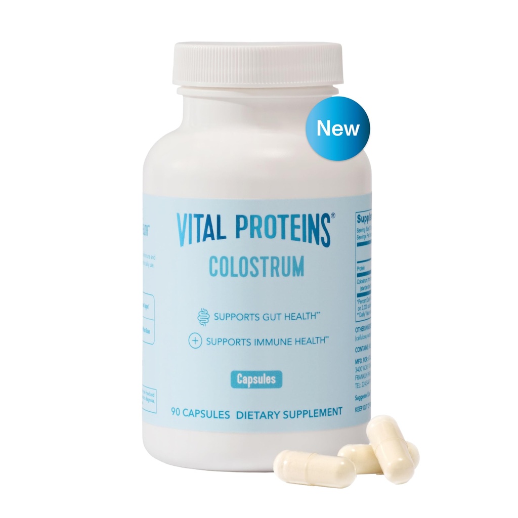 Vital Proteins Bovine Colostrum Supplement 90 Capsules for Gut Health, Immune Support with 40% IgG Premium Bovine Colostrum Superfood, Unflavored, 30 Servings