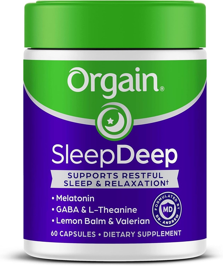 Orgain SleepDeep, Melatonin συμπλήρωμα υποστήριξης ύπνου με μαγνήσιο, GABA, L-Θεανίνη, L-Tryptophan, χαμομήλι, βάλσαμο λεμόνι & ρίζα βαλεριάνας, χωρίς γλουτένη, γιατρός Formulated - 60 Count, 30 ημέρα εφοδιασμού