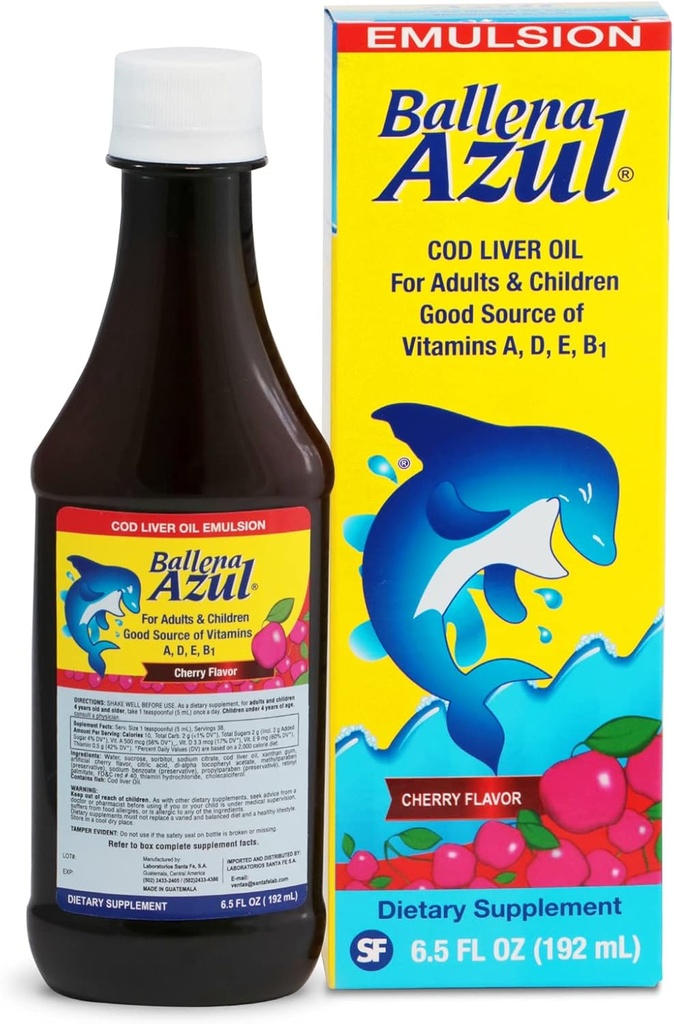 Ballena Azul Aceite de Hígado de Bacalao para Yetişkinos y Niños, yetişkinler ve Çocuklar için COD Liver Petrol, Vitaminlerin İyi Kaynağı A,D,E, B1, Diyet Tamam, Omega 3
