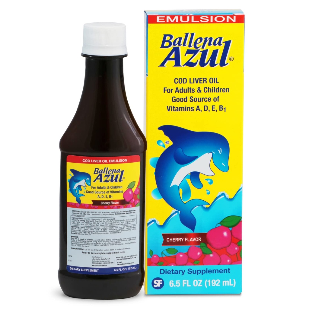 Ballena Azul Aceite de Hígado de Bacalao para Yetişkinos y Niños, yetişkinler ve Çocuklar için COD Liver Petrol, Vitaminlerin İyi Kaynağı A,D,E, B1, Diyet Tamam, Omega 3