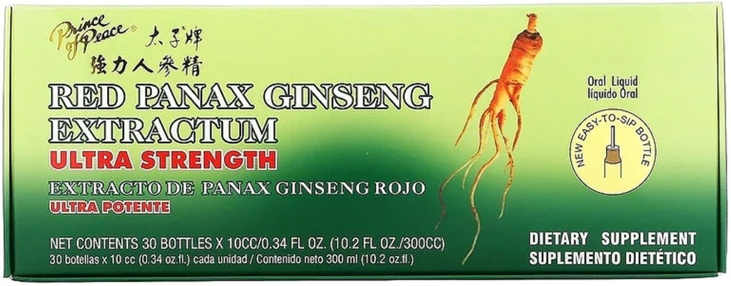 Prince Of Peace Red Panax Ginseng Extractum Ultra Strength, 0.34 fl. oz. Κάθε – εγκεφαλική ενίσχυση συμπλήρωμα – Red Panax Ginseng Shots – Υποστήριξη Ενέργειας, Mood, & Focus - 2 Pack - 20 μπουκάλια