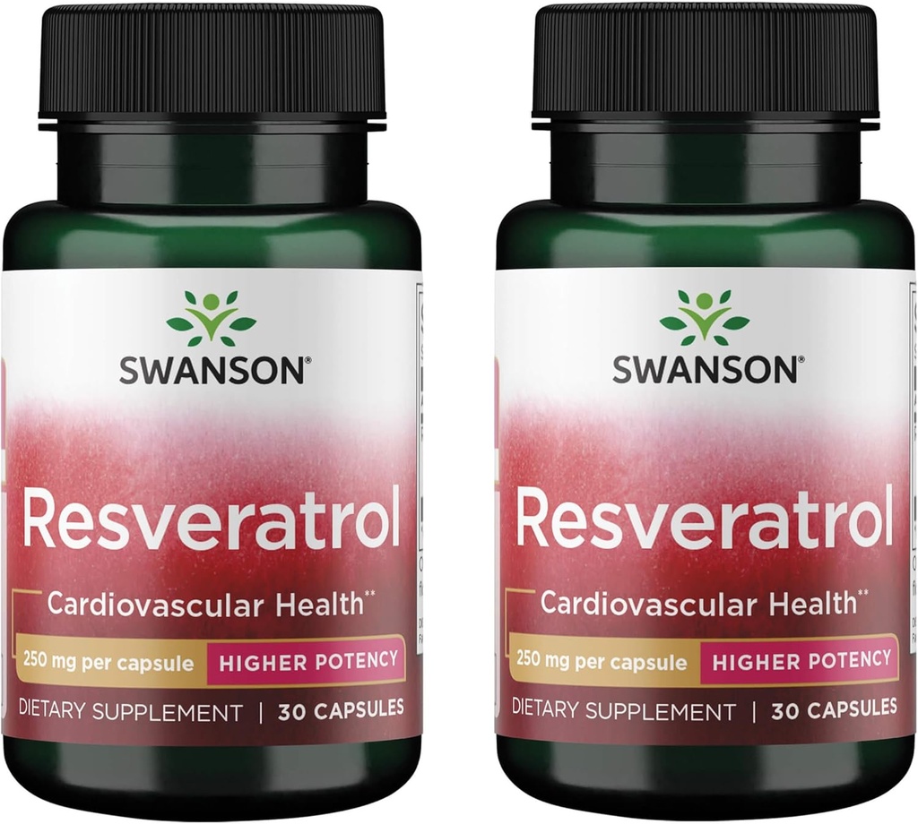 Swanson Resveratrol - Higher Potency 250 mg 30 Caps (2 Pack)