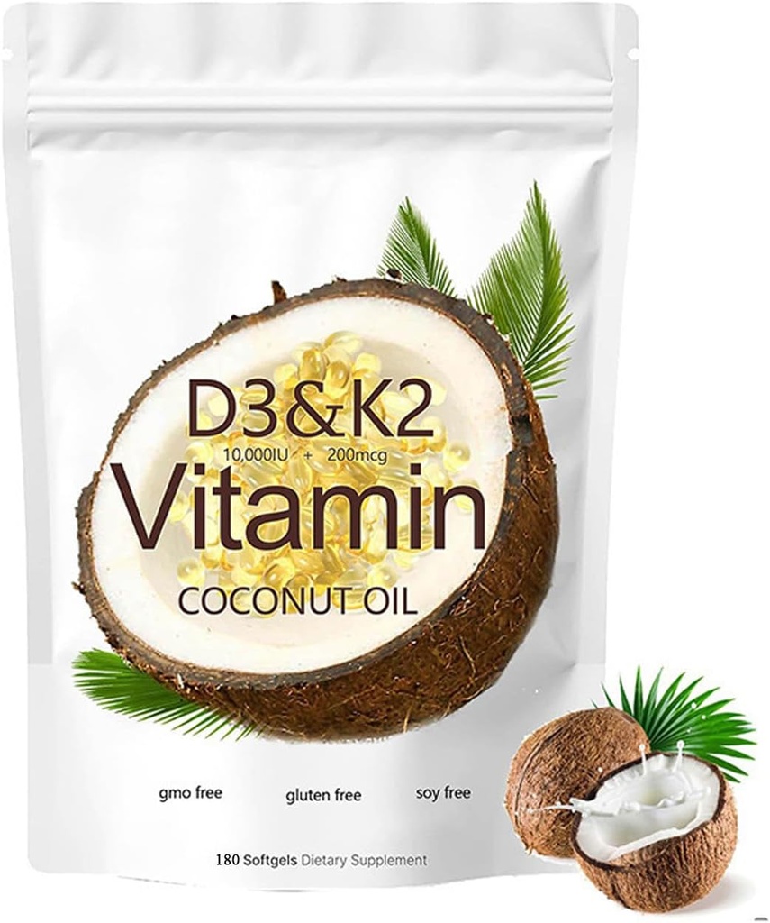 2in-1 Vitamin D3 K2 Supplement Softgel, 10000 IU VIT D3 + 200 MCG K2 (180 Adet)