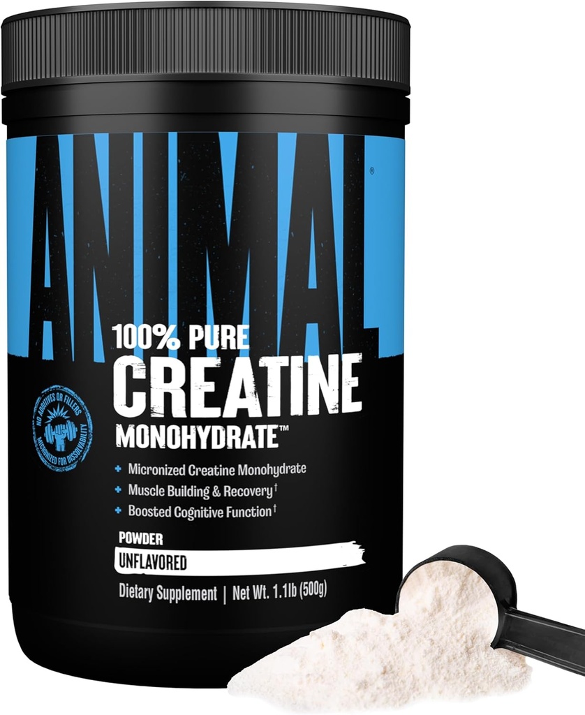 Animal Kretine Monohidrat Toz - Kadınlar ve Erkekler için Mikronizedin, Destekler Kas Büyüme, Güçlü, Endurance, Recovery ve ATP Production, Gym & Workout Supplements - Unflavored, 500g