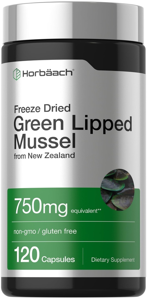Horbäach Green Lipped Mussel | 750 mg | 120 Capsules | Yeni Zelanda'dan | Premium Freeze kıl Mussel Toz | Non-GMO ve Gluten Ücretsiz