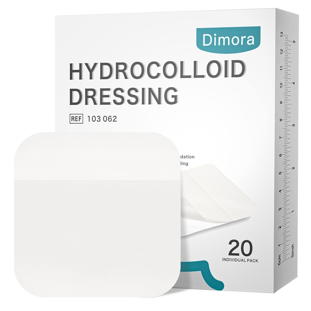 Dimora 20 Pack Hydrocolloid Yara Giymek, Ultra İnce 4" x 4" Büyük Patch Bandages with Self-Adhesive