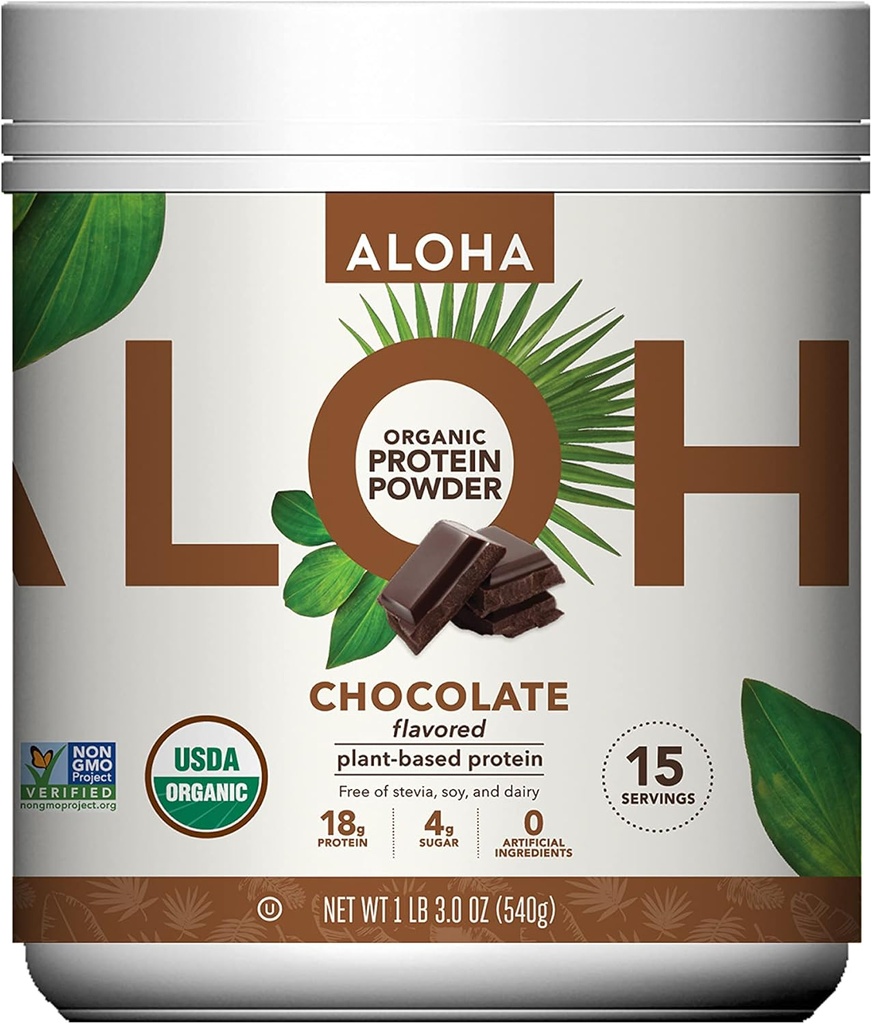 ALOHA Organik Bitki Protein Toz, Stevia Free, Chocolate, 19.6 oz, 15 Hizmet