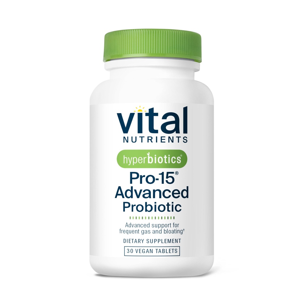 Hiperbiyotikler Vital Nutrients Pro-15 Advanced Probiyotiks for Women and Men | 15 Strains + Kiwitre | Klinik Olarak Diktatör Sağlığı, Gaz ve Bloating | 30 Vegan Tabletler
