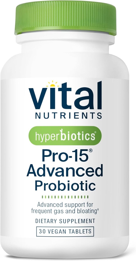 Hiperbiyotikler Vital Nutrients Pro-15 Advanced Probiyotiks for Women and Men | 15 Strains + Kiwitre | Klinik Olarak Diktatör Sağlığı, Gaz ve Bloating | 30 Vegan Tabletler
