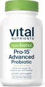 Hiperbiyotikler Vital Nutrients Pro-15 Advanced Probiyotiks for Women and Men | 15 Strains + Kiwitre | Klinik Olarak Diktatör Sağlığı, Gaz ve Bloating | 30 Vegan Tabletler