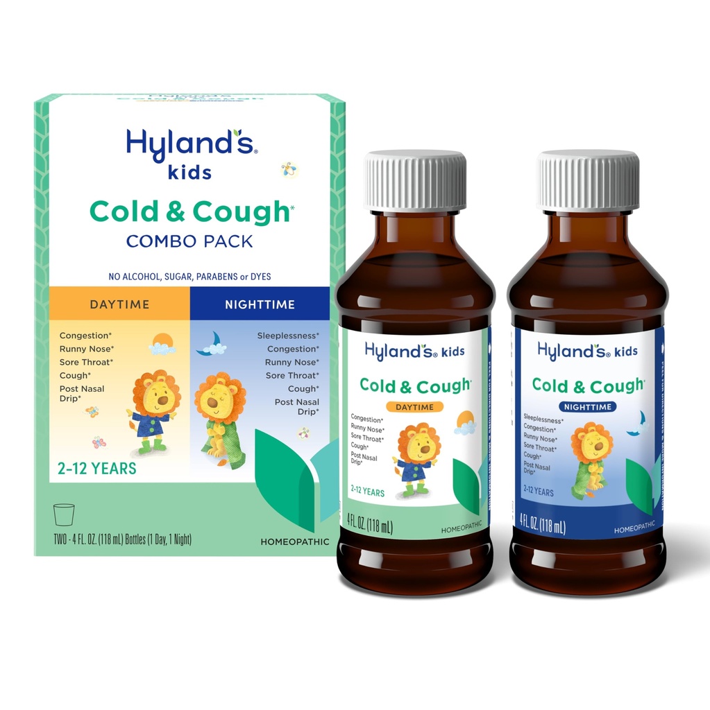 Παιδιά Hyland Ψυχρού και Βήχα, Ημέρα και Νύχτα Combo Pack, Ψυχρή Ιατρική για την ηλικία 2 και πάνω, Σιρόπι Βήχα Ιατρική για τα παιδιά, Nasινικό αποσυμφορητικό, 4 Fl Oz (πακέτο του 2)