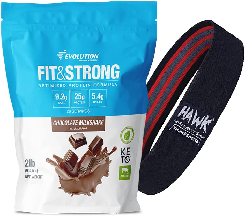 Evolution Advance Nutrition Grass Fed 100% Whey proteini, 2 Pounds + Direniş Bantı - BCAA ile Saf Protein Tozu, Optimal Kas Kurtarma için Hızlı Digestasyon (Chocolate)